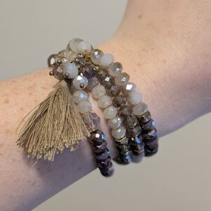 Multistrand Glass Beaded Bracelet with Tassel